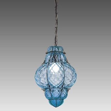 SIRU- Candeeiro suspenso CLASSIC 1xE27/60W/230V diâmetro 30 cm azul/preto Vidro veneziano