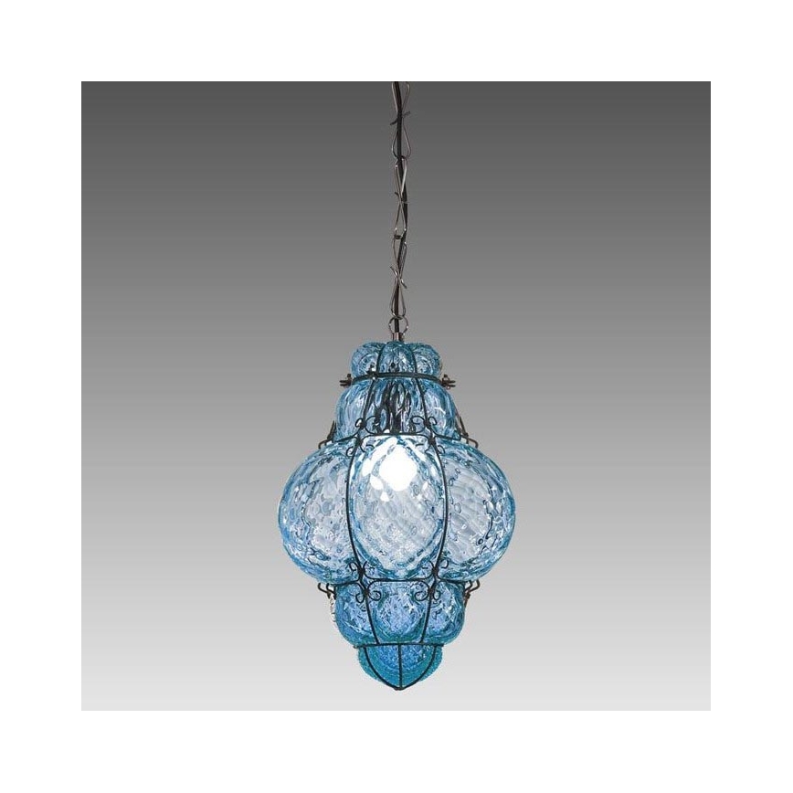 SIRU- Candeeiro suspenso CLASSIC 1xE27/60W/230V diâmetro 30 cm azul/preto Vidro veneziano