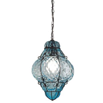 SIRU- Candeeiro suspenso CLASSIC 1xE27/60W/230V diâmetro 30 cm azul/preto Vidro veneziano