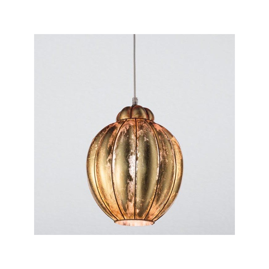 SIRU - Candeeiro suspenso FOGLIA ORO 1xE27/60W/230V diâmetro 25 cm dourado Vidro veneziano/dourado