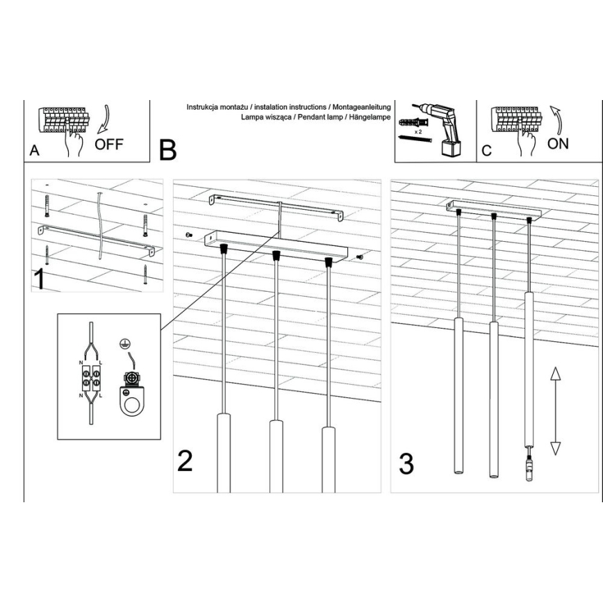 Candelabro suspenso PASTELO 3xG9/8W/230V preto