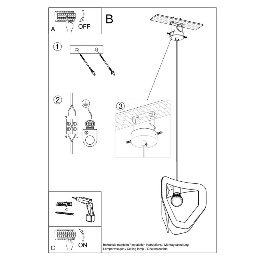 Candelabro suspenso TRES 1xE27/60W/230V branco