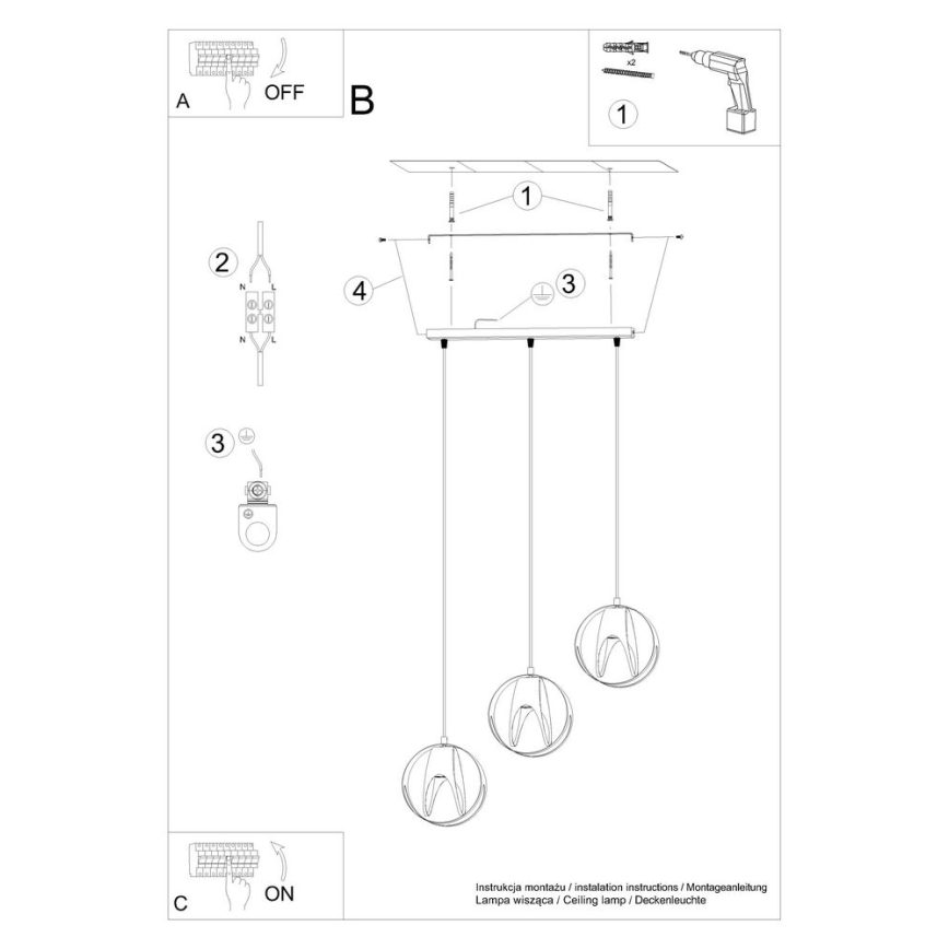 Candelabro suspenso TULOS 3xE27/60W/230V branco