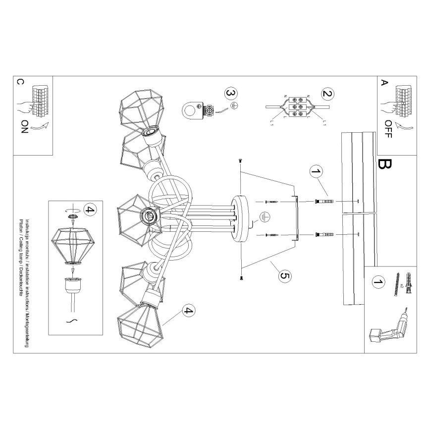 Candelabro suspenso ARTEMIS 5xE14/40W/230V preto