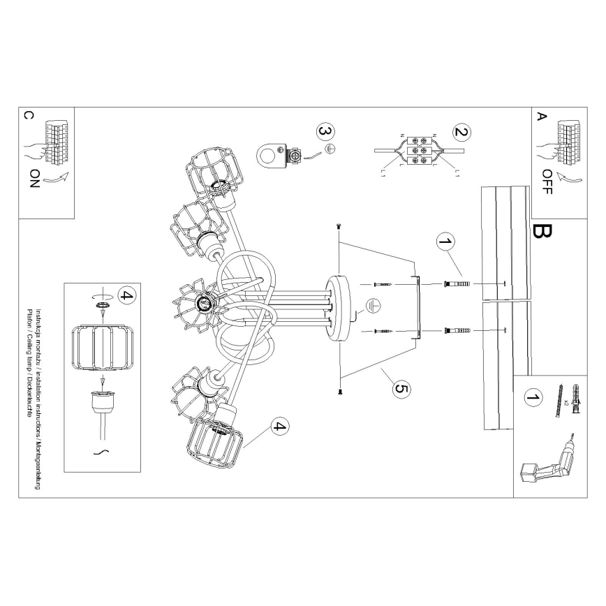 Candelabro suspenso BELUCI 5xE14/40W/230V preto