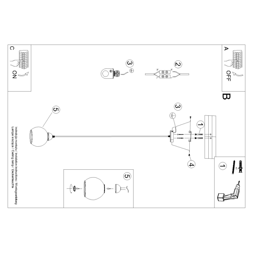 Candelabro suspenso ALINO 1xE27/60W/230V preto