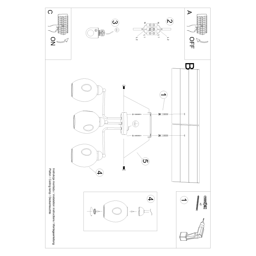 Candelabro suspenso FILLAN 3xE27/60W/230V preto