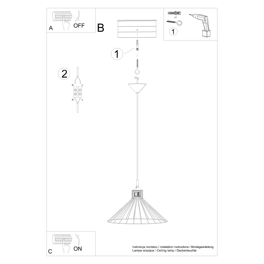 Candelabro suspenso EDA 1xE27/15W/230V preto