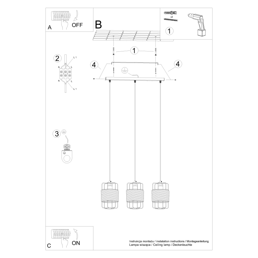 Candelabro suspenso GIZUR 3xE27/15W/230V