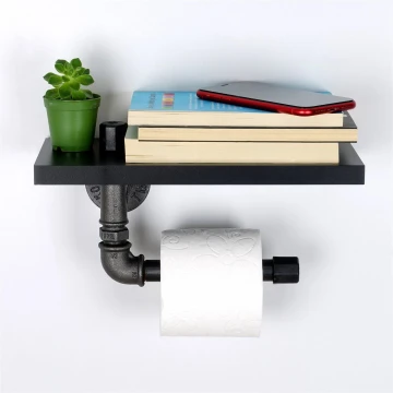 Suporte para papel higiénico com uma prateleira BORU 12x30 cm preto