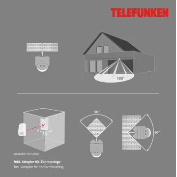 Telefunken 306506TF - Sensor de movimento exterior 180° IP44 branco