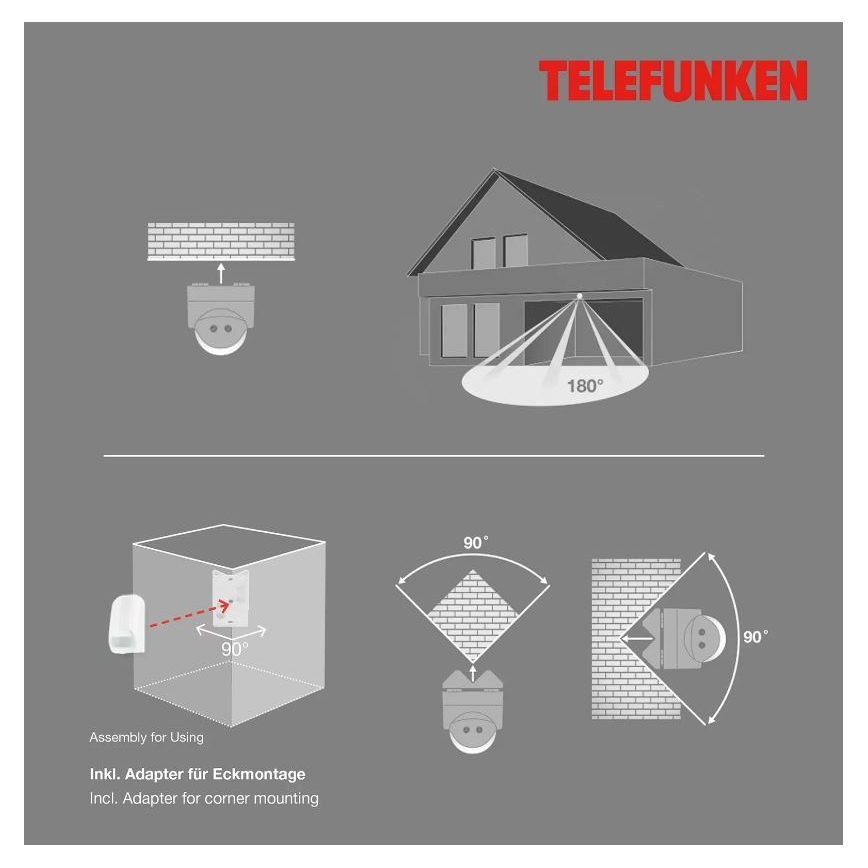 Telefunken 306506TF - Sensor de movimento exterior 180° IP44 branco