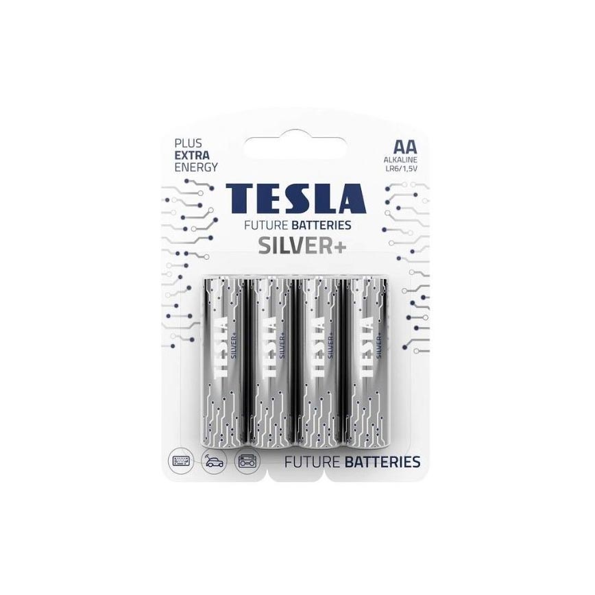 Tesla Batteries - 4 Pilhas alcalina AA SILVER+ 1,5V 2900 mAh