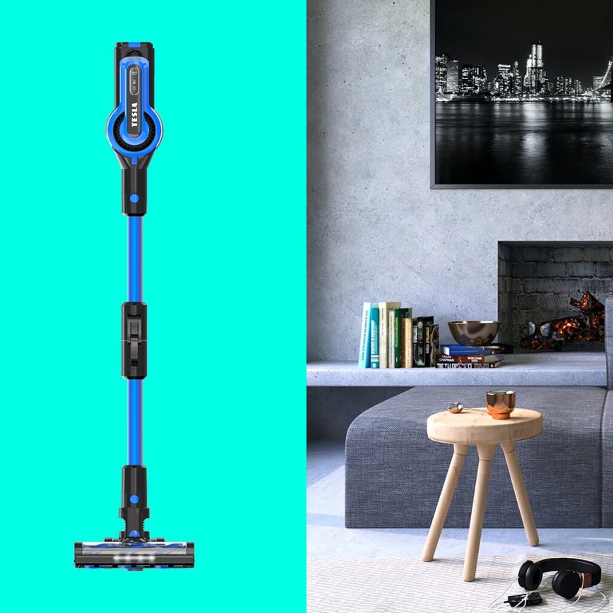 TESLA Electronics PureStar - Aspirador vertical sem fios flexível 3 em 1 300W/2200 mAh preto/azul