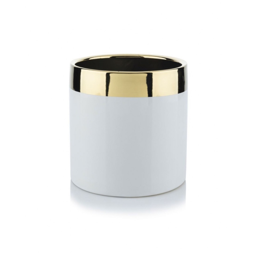 Vaso para flores de cerâmica CINDY 13x13 cm branco/dourado