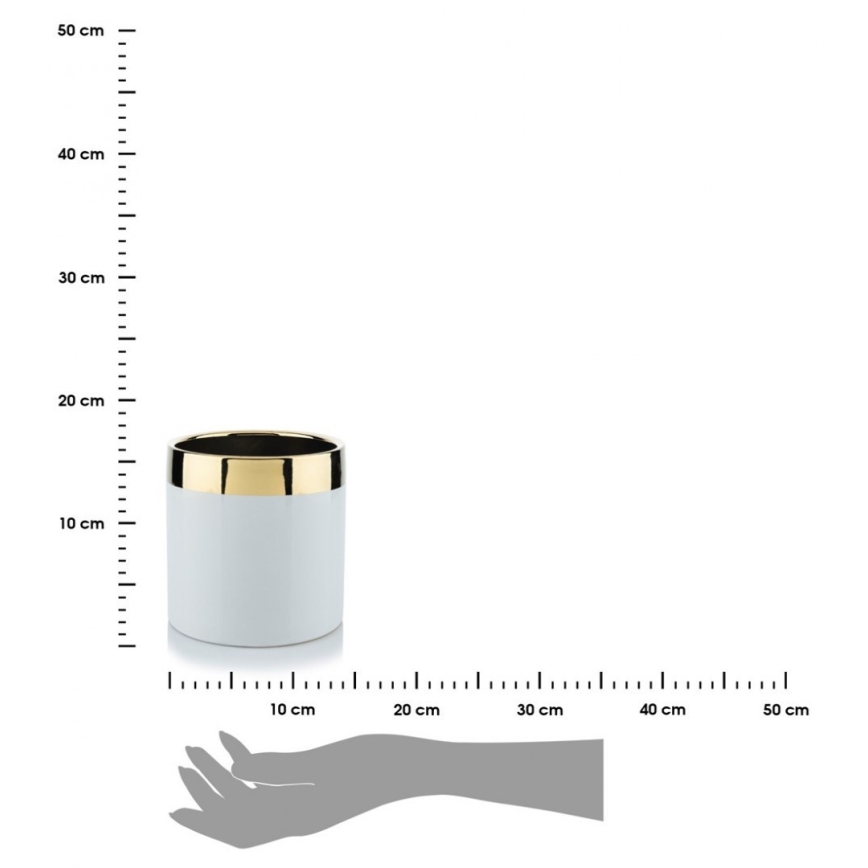 Vaso para flores de cerâmica CINDY 13x13 cm branco/dourado