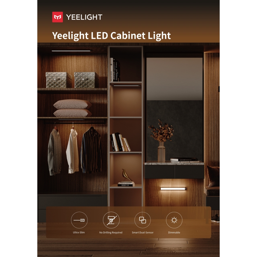 Yeelight - LED Iluminação para mobília recarregável com regulação com sensor LED/1,8W/1100 mAh 4000K 20 cm preto