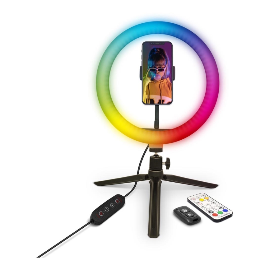 Yenkee - Candeeiro LED RGB Regulável com tripé e suporte para vlogging LED/5V + controlo remoto