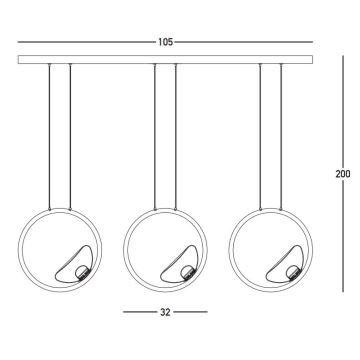 Zambelis 23029 - Candeeiro suspenso LED com regulação 3xLED/7W/230V 3000K dourado