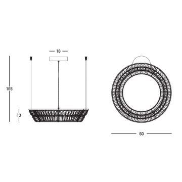 Zambelis 23046 - Candeeiro suspenso de cristal LED regulável LED/38W/230V CRI 90 3000K d. 60 cm latão